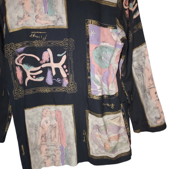 VTG USA Women L Boxy Lagenlook Art to Wear Light 80's Kimono Blazer - Picture 6 of 8